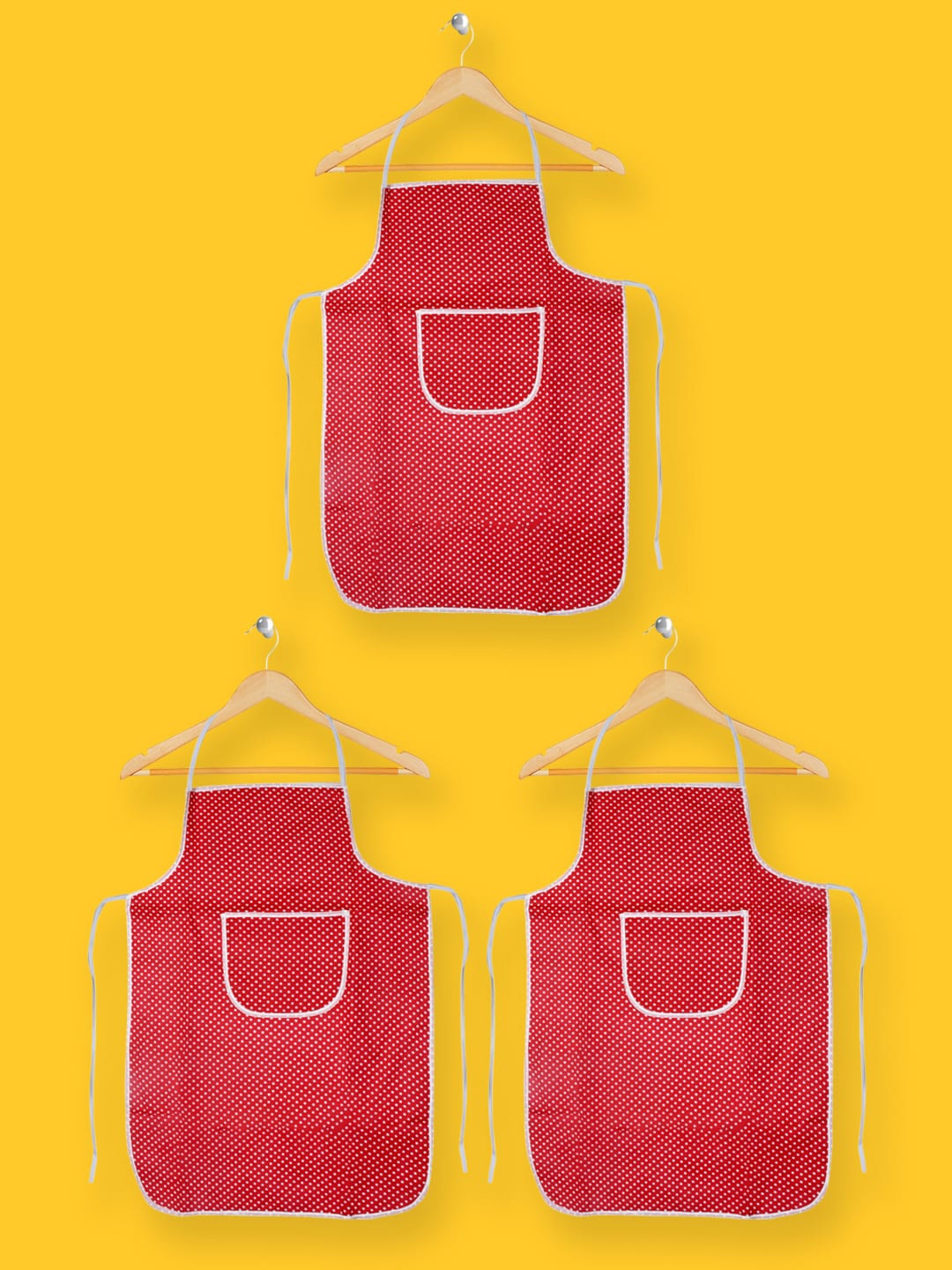 

Kuber Industries Set Of 3 Red & White Printed Aprons