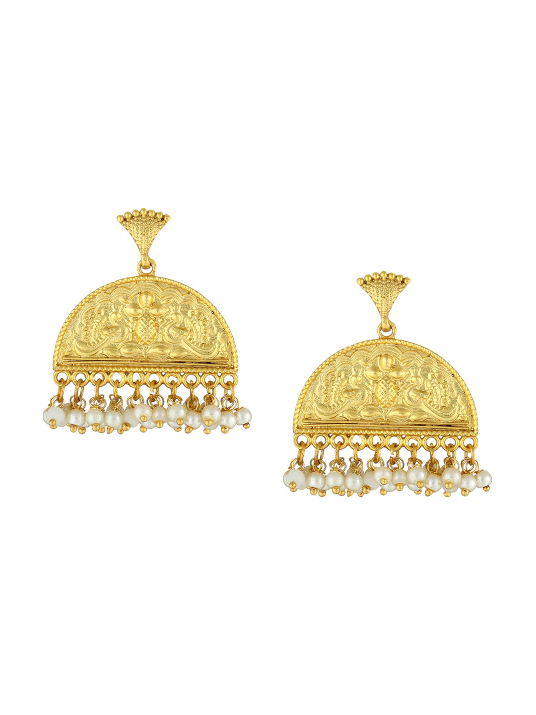 

Adwitiya Collection White Gold-Plated Dome Shaped Jhumkas