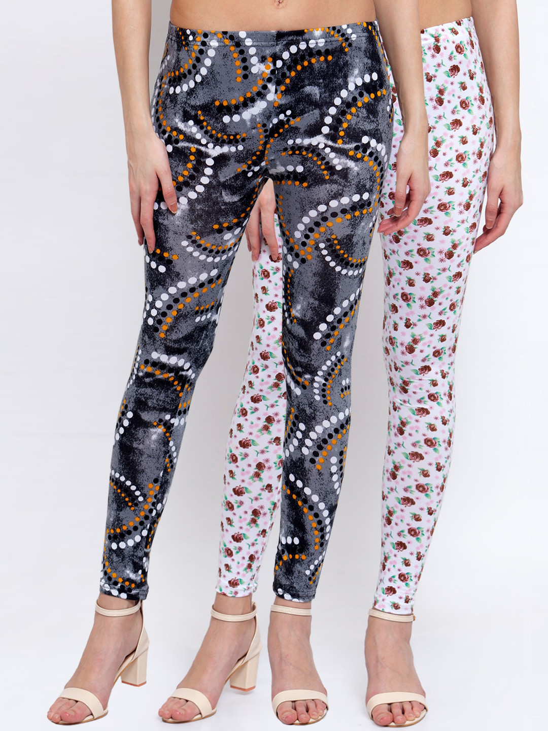 

KLOTTHE Women Pack Of 2 Printed Ankle-Length Leggings, Grey