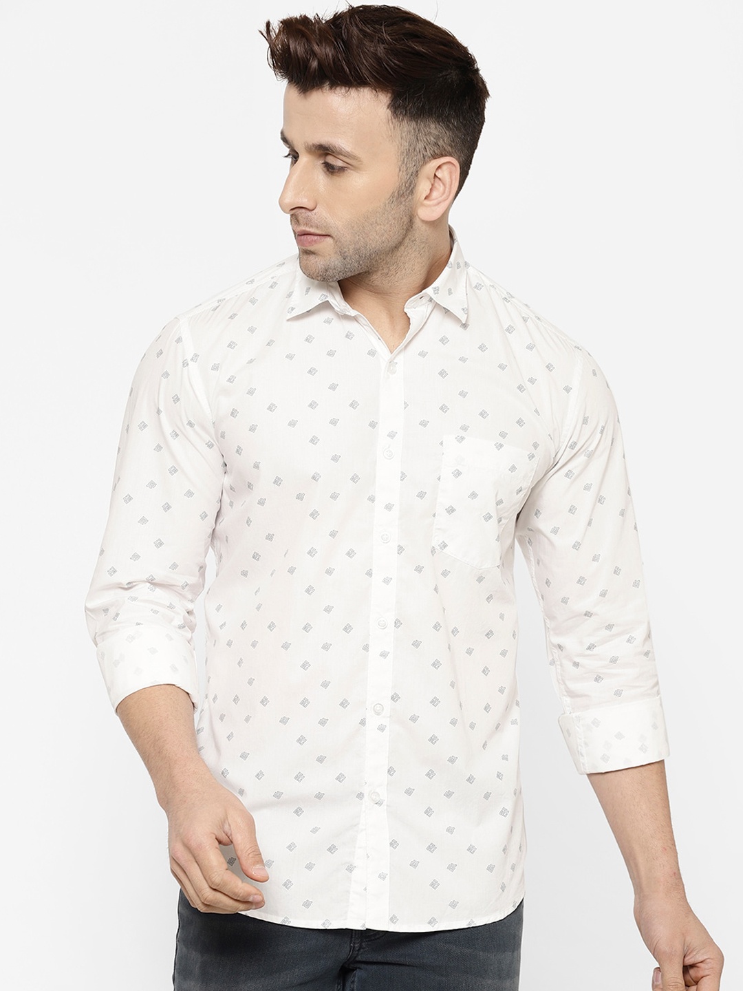 

cape canary Men White Regular Fit Printed Casual Shirt