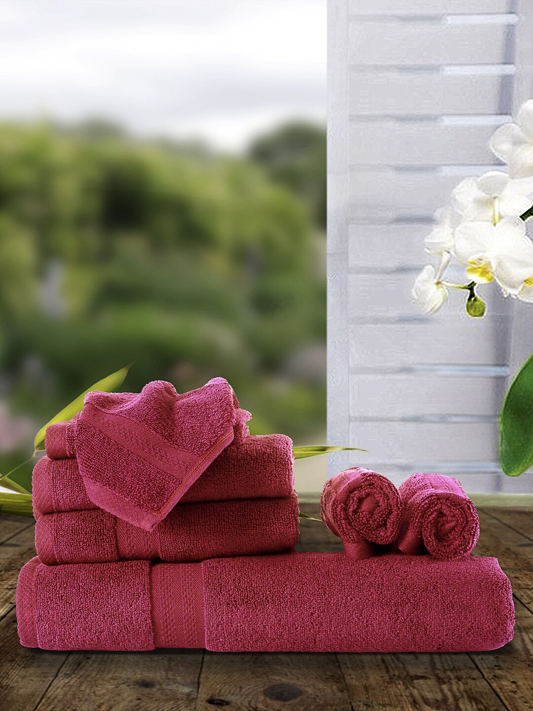

BIANCA Set Of 7 Magenta Pink Solid 500 GSM Zero-Twist Towels