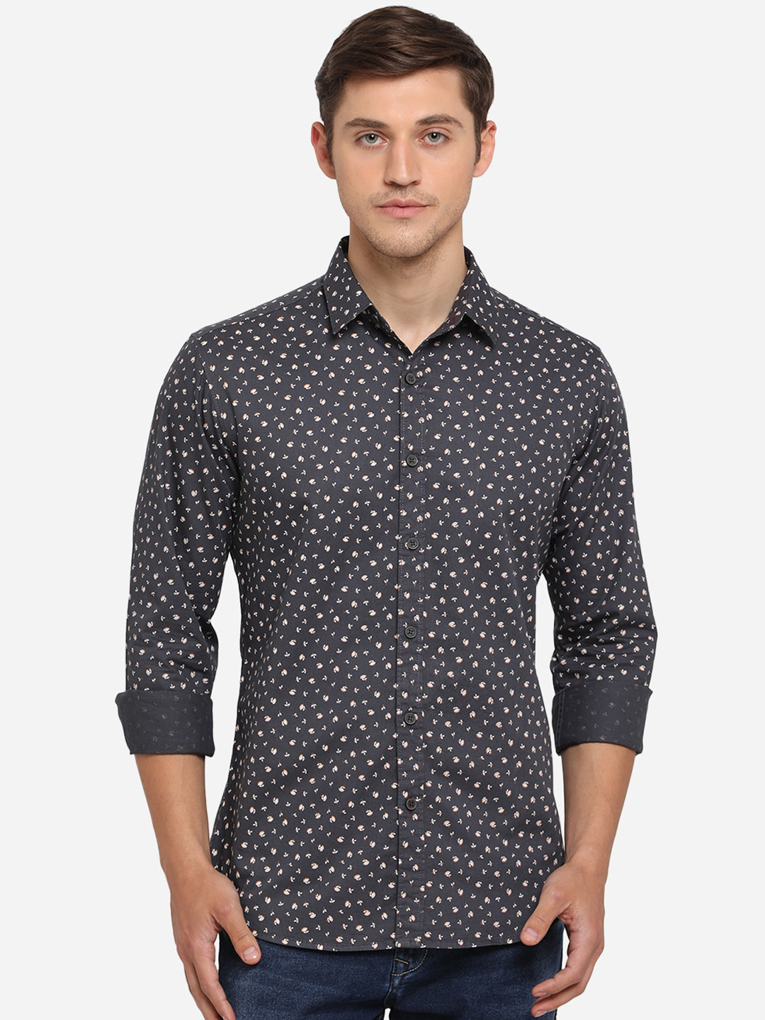 

Greenfibre Men Grey Slim Fit Printed Casual Shirt
