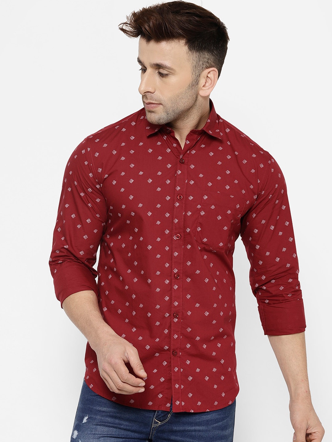 

cape canary Men Red Regular Fit Printed Casual Shirt