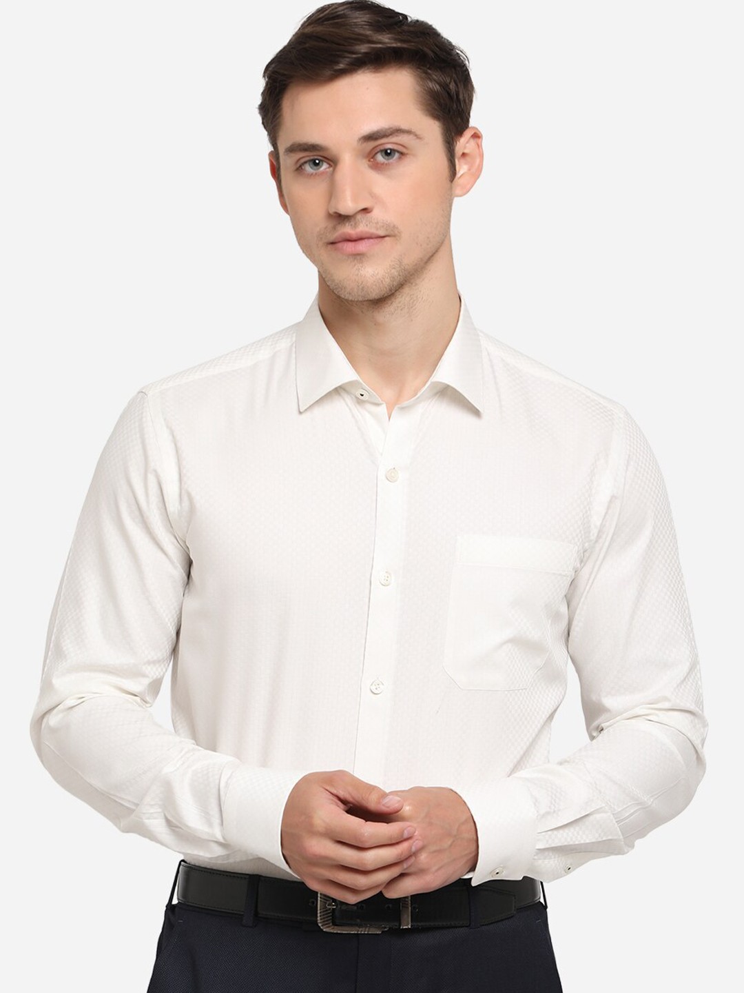 

JADE BLUE Men Off-White Slim Fit Self Design Cotton Casual Shirt