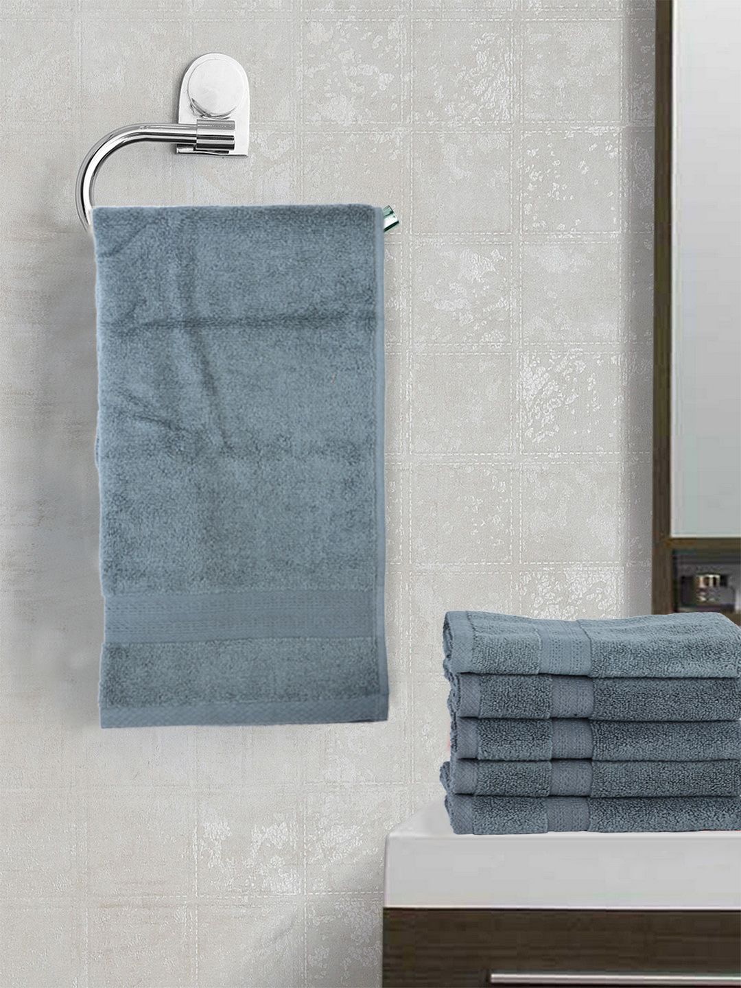 

BIANCA Set of 6 Solid 500 GSM Pure Cotton Hand Towel, Grey