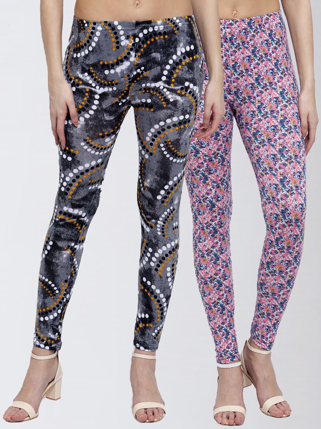 

KLOTTHE Women Pack Of 2 Printed Ankle-Length Leggings, Grey