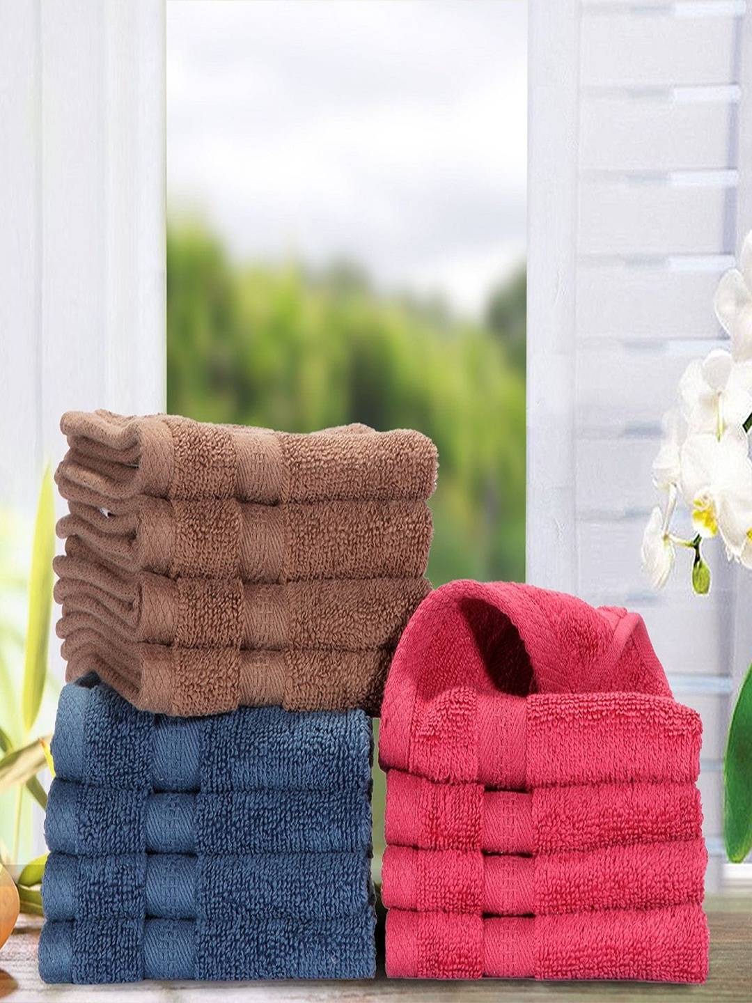 

BIANCA Set Of 12 Solid 500 GSM Cotton Face Towels, Blue