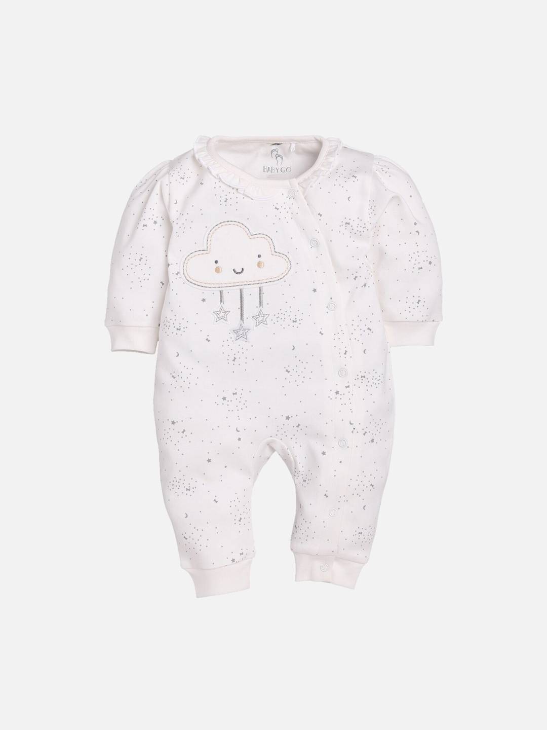 

BABY GO Infant Kids White & Grey Printed Rompers