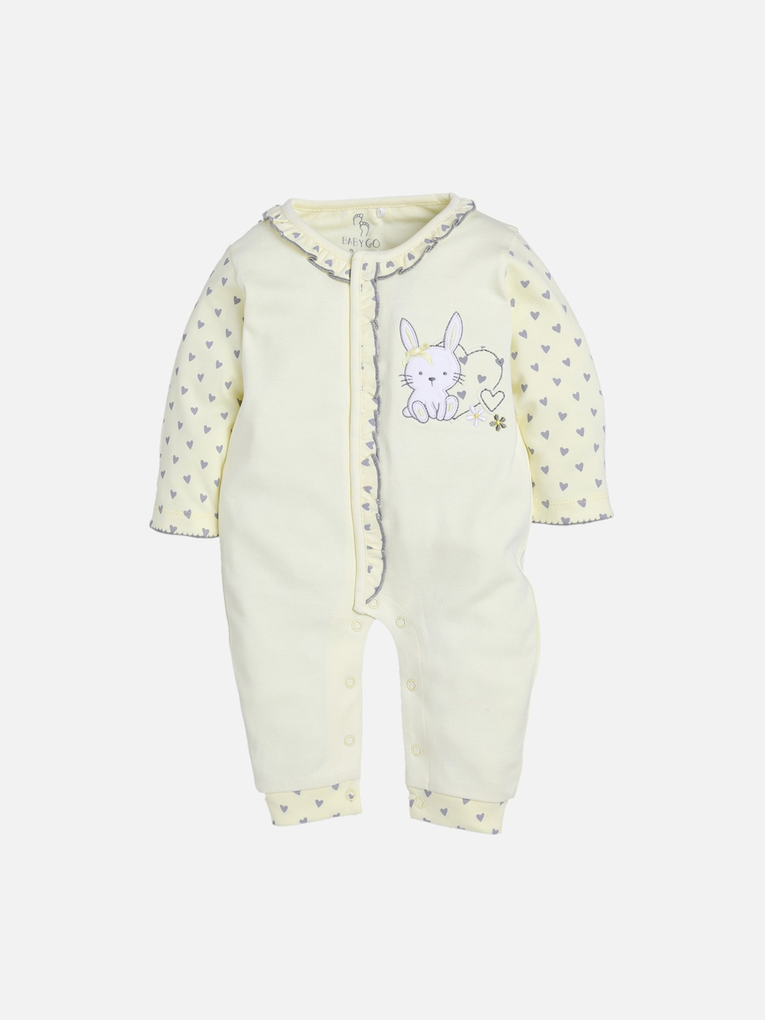 

BABY GO Infants Kids Yellow & Grey Printed Romper