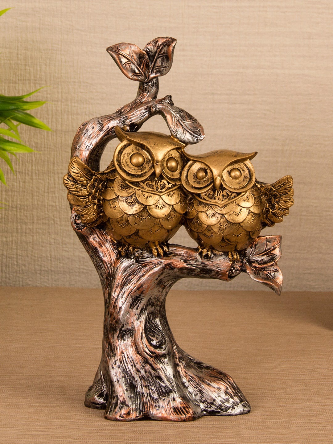 

TIED RIBBONS Copper-Toned & Gold-Toned Decorative Owl Showpiece
