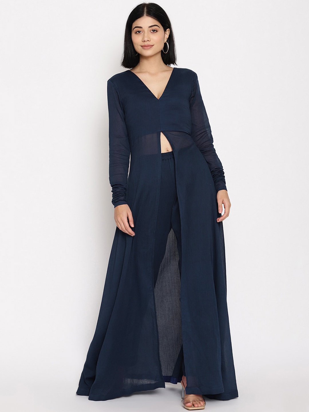 

trueBrowns Women Navy Blue Front Slit Kurta