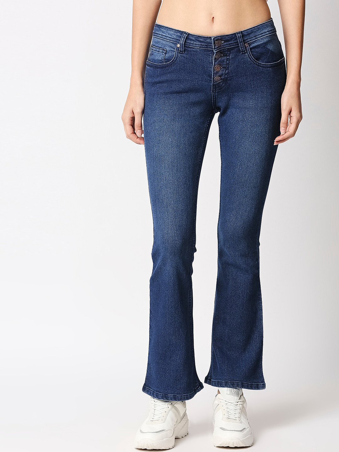 

High Star Women Navy Blue Bootcut Mid-Rise Clean Look Stretchable Jeans