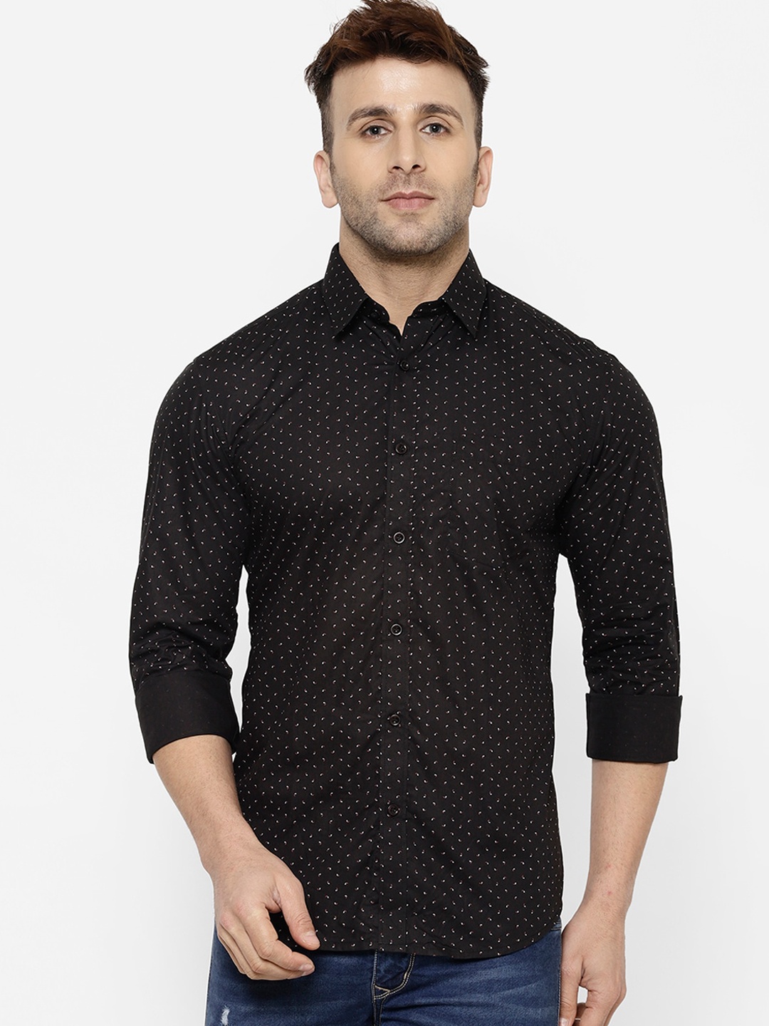 

cape canary Men Black Regular Fit Printed Casual Shirt