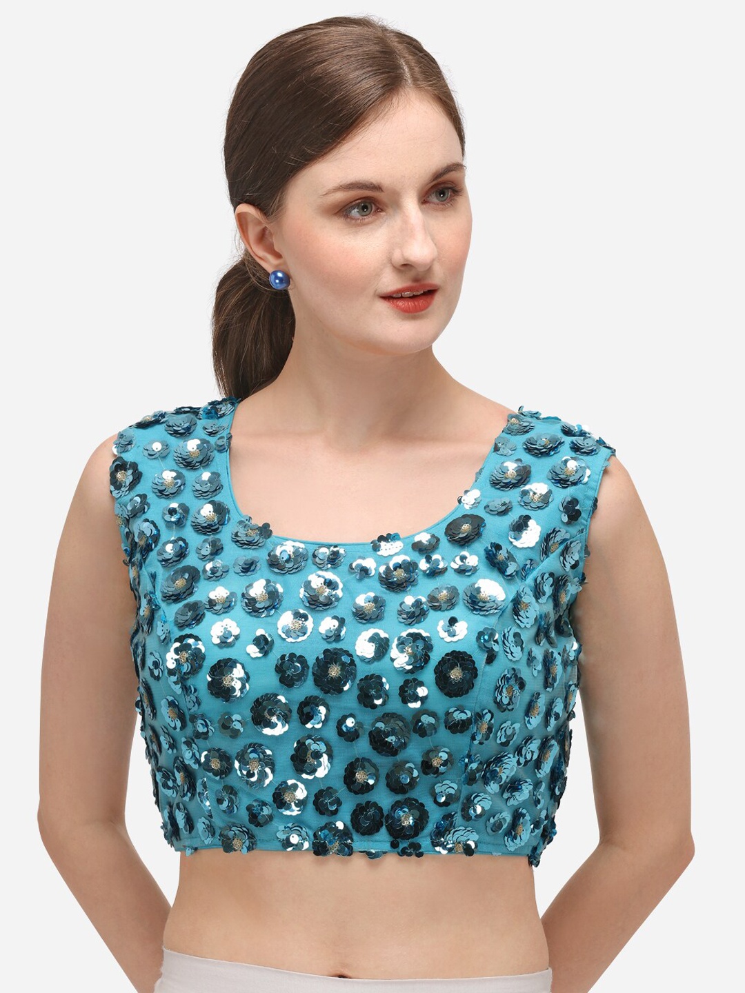 

Fab Dadu Women Blue Embellished Readymade Saree Blouse