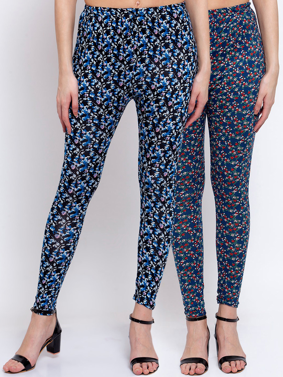 

KLOTTHE Women Pack Of 2 Printed Ankle-Length Leggings, Blue