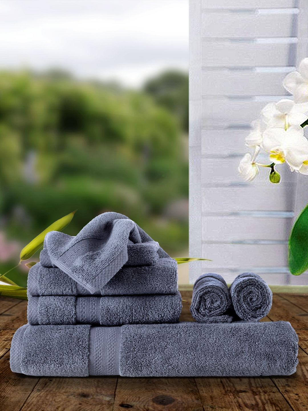 

BIANCA Unisex Set Of 8 Grey Solid 500 GSM Zero-Twist Towels