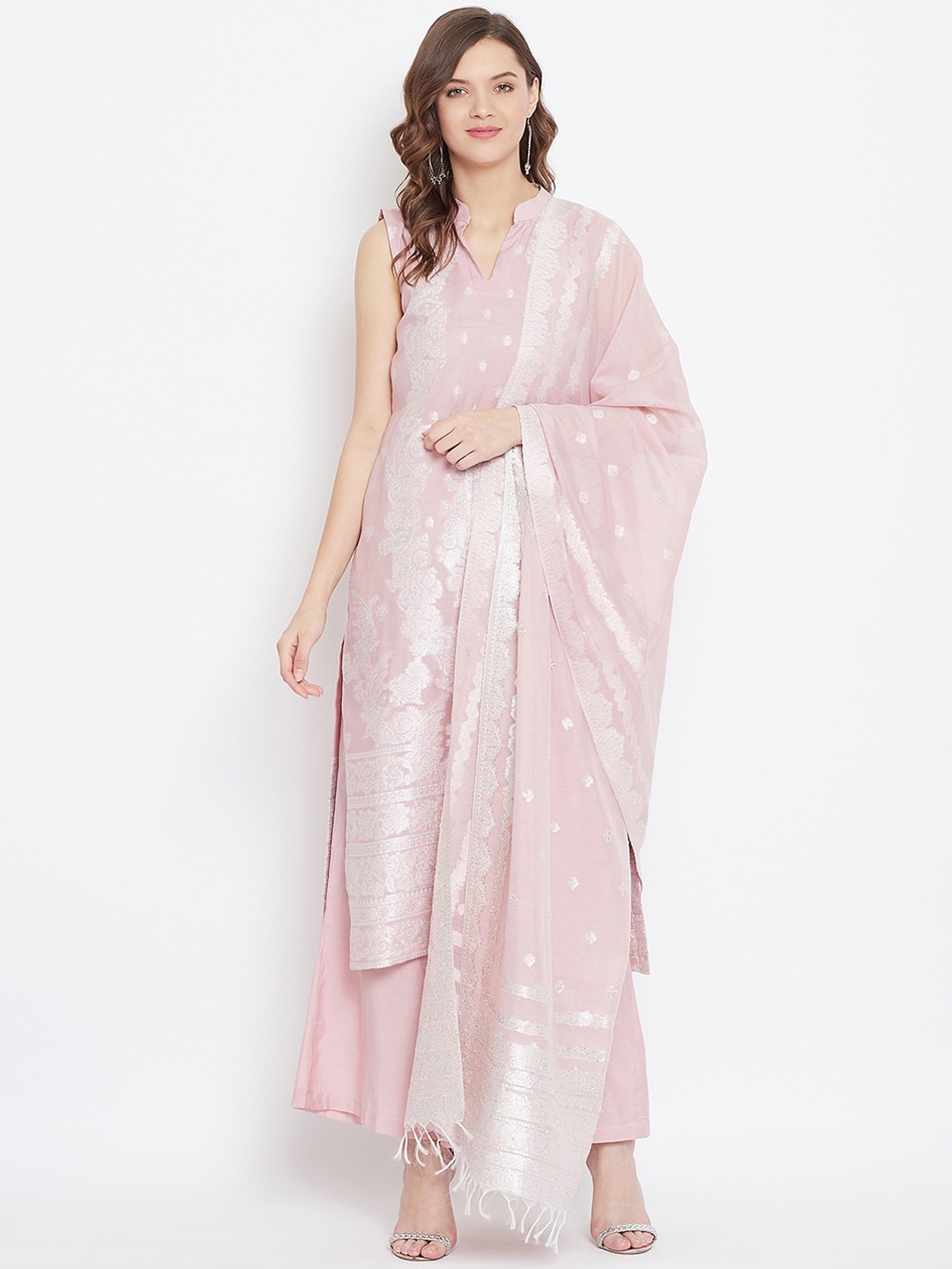 

Safaa Peach-Coloured & White Cotton Blend Woven Design Unstitched Dress Material For Summer