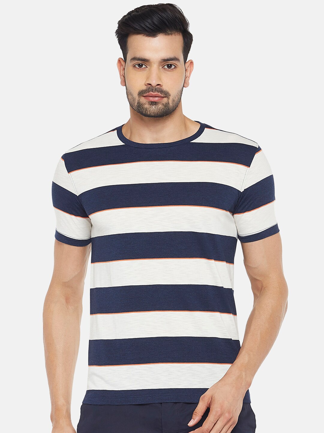 

Urban Ranger by pantaloons Men Blue & White Striped Round Neck T-shirt