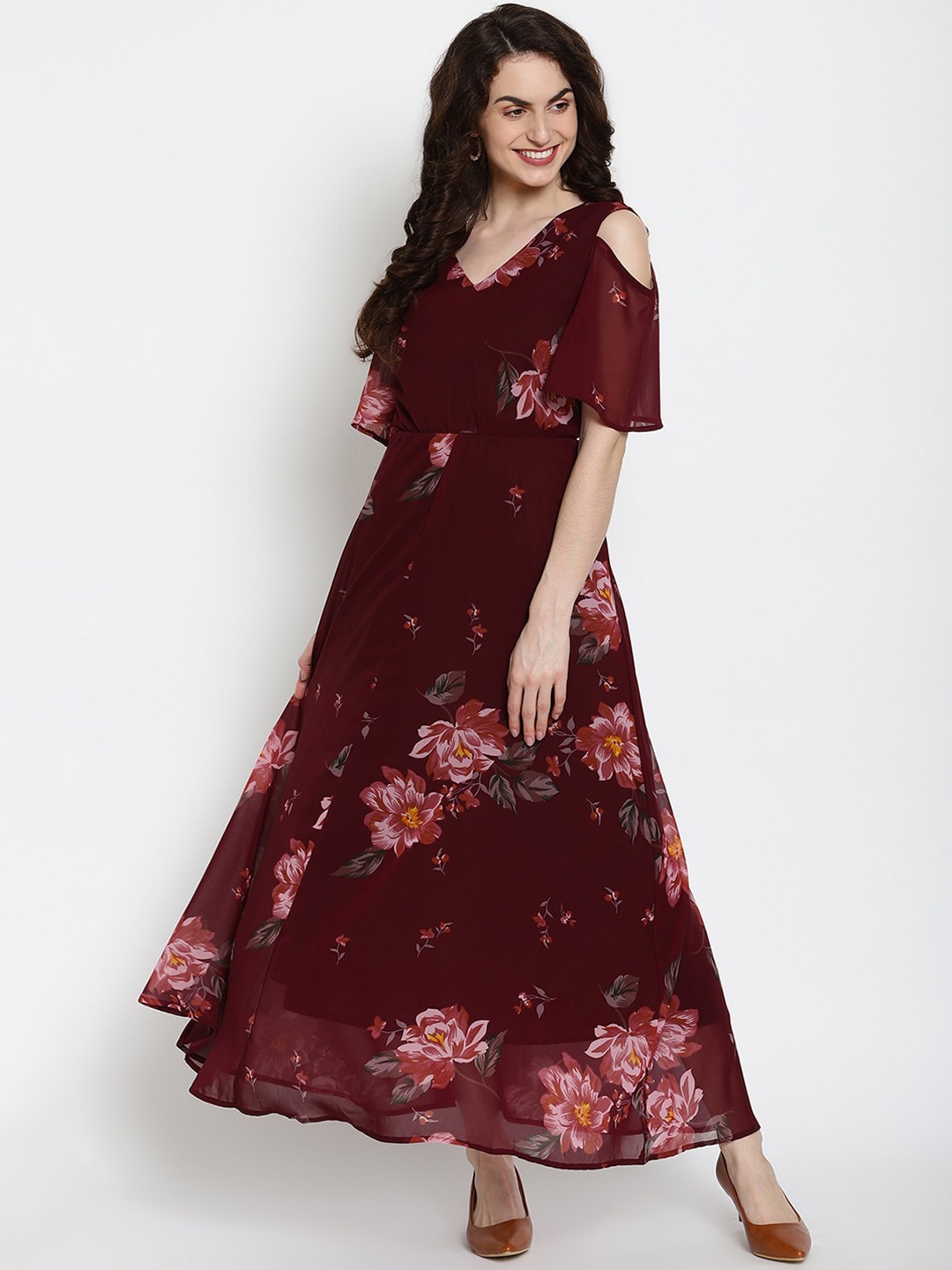 

The Vanca Women Maroon Printed Maxi Dress