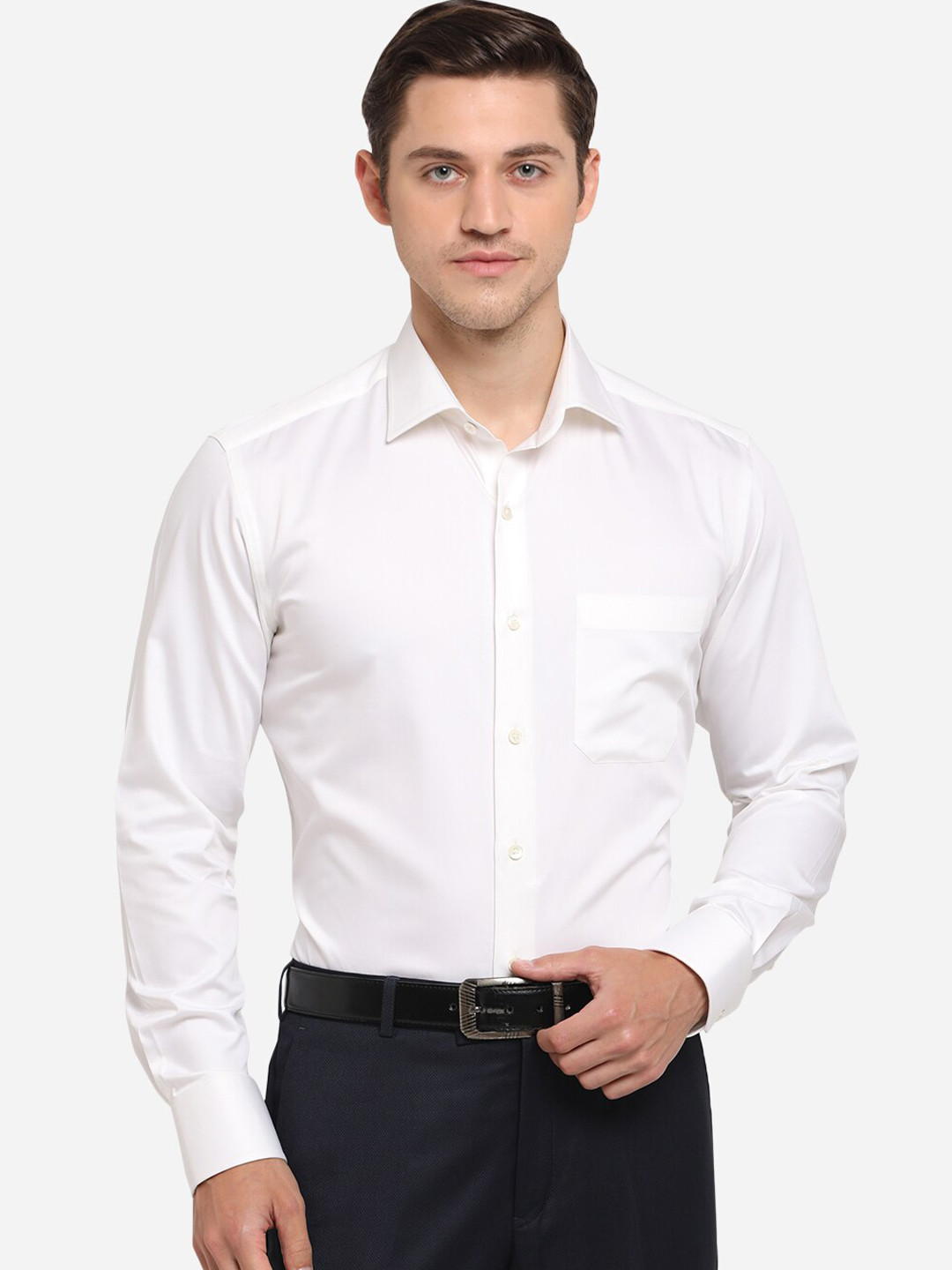 

JADE BLUE Men White Slim Fit Solid Pure Cotton Formal Shirt