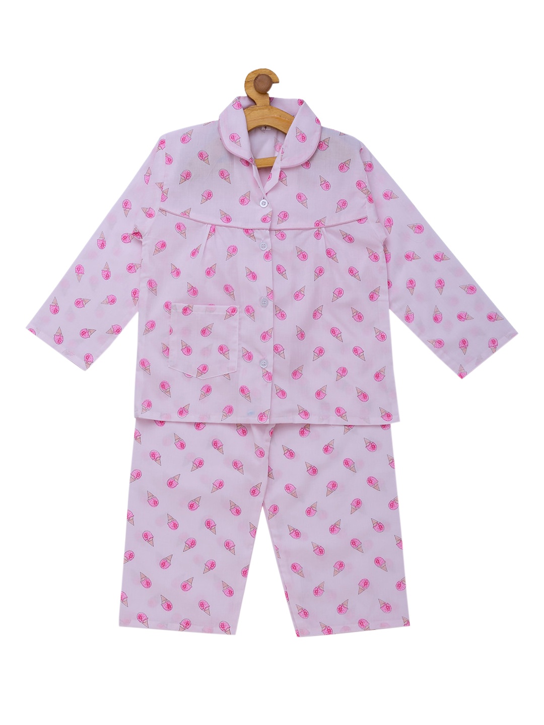 

Fuzzy Bear Girls Pink Printed Sustainable Night Suit