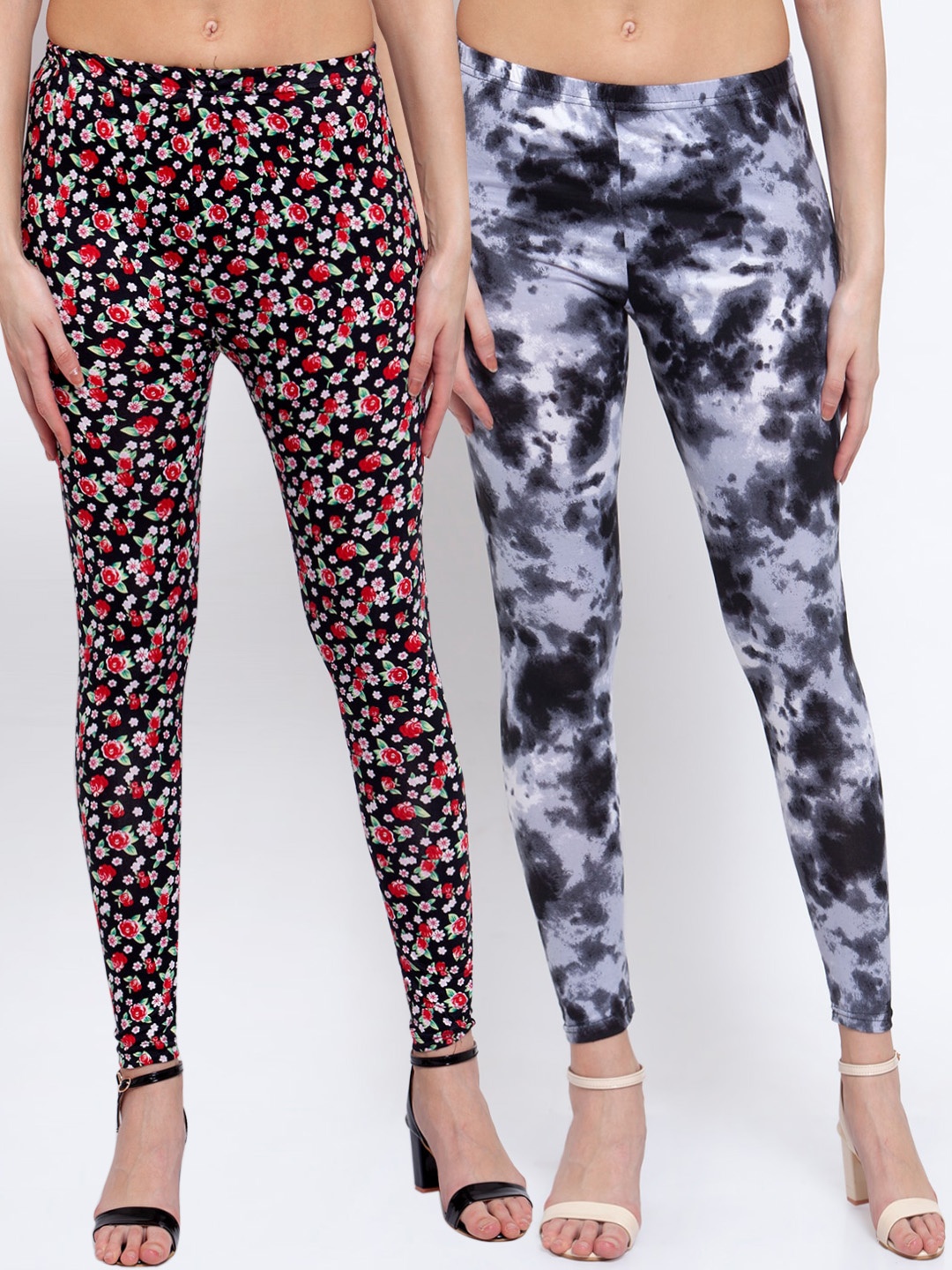 

KLOTTHE Women Pack Of 2 Printed Ankle-Length Leggings, Grey
