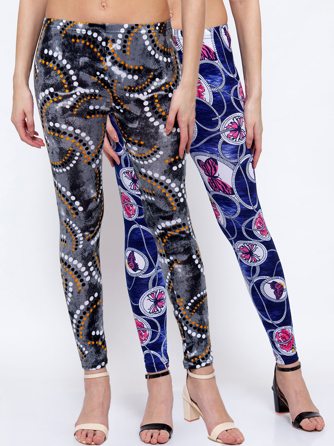 

KLOTTHE Women Pack Of 2 Printed Ankle-Length Leggings, Blue