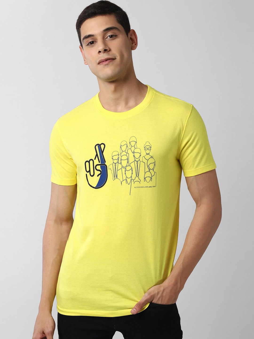 

Peter England Casuals Men Yellow Printed Round Neck T-shirt