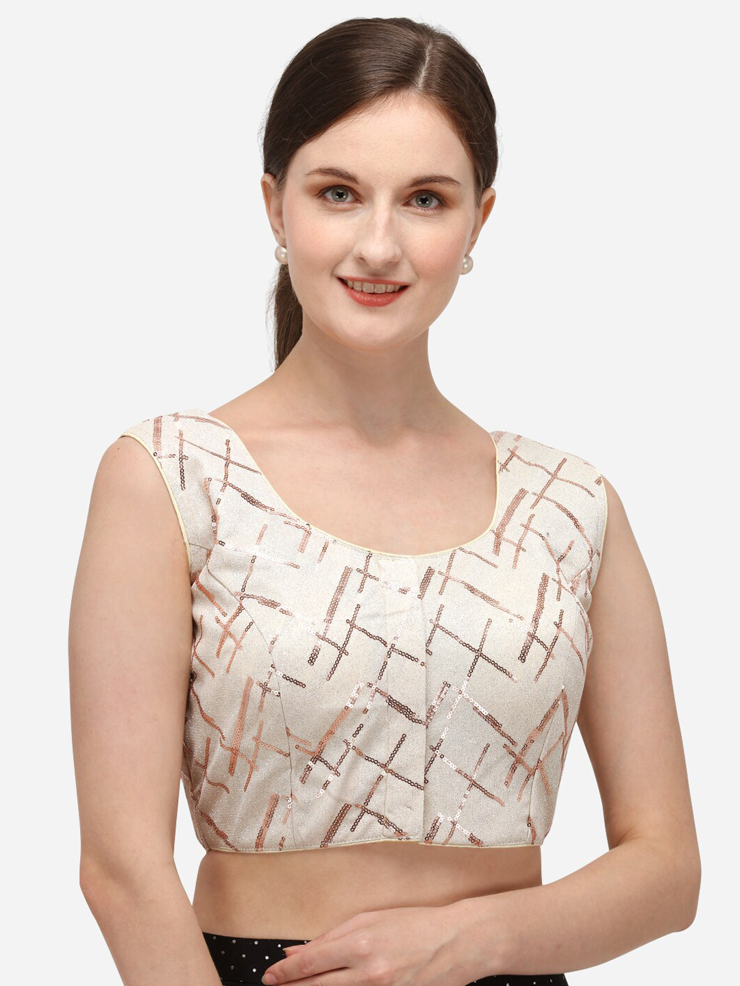 

Fab Dadu Women Off-White & Gold-Color Embellished Saree Blouse