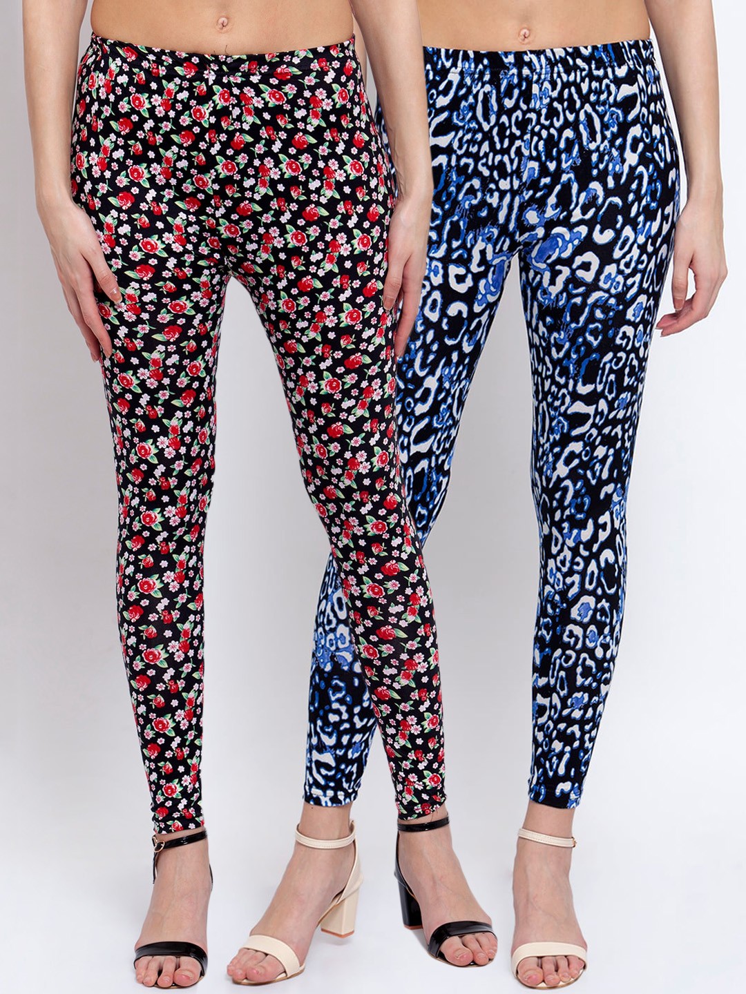 

KLOTTHE Women Pack Of 2 Printed Ankle-Length Leggings, Black