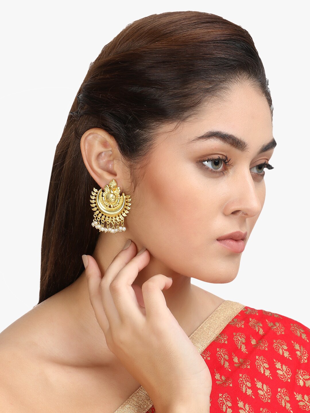 

Adwitiya Collection 24CT Gold Plated White Crescent Shaped Drop Earrings