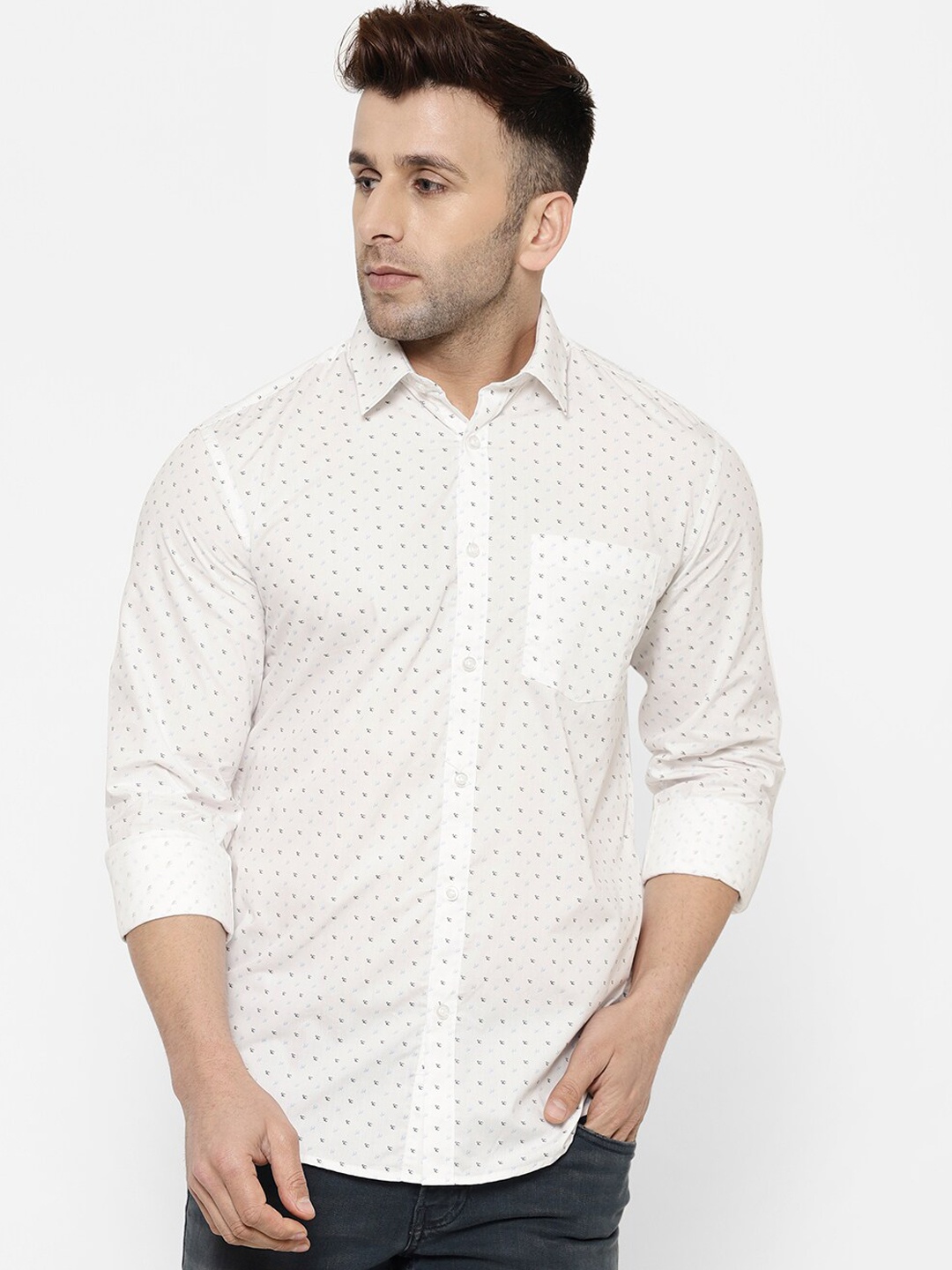 

cape canary Men White Regular Fit Printed Casual Shirt