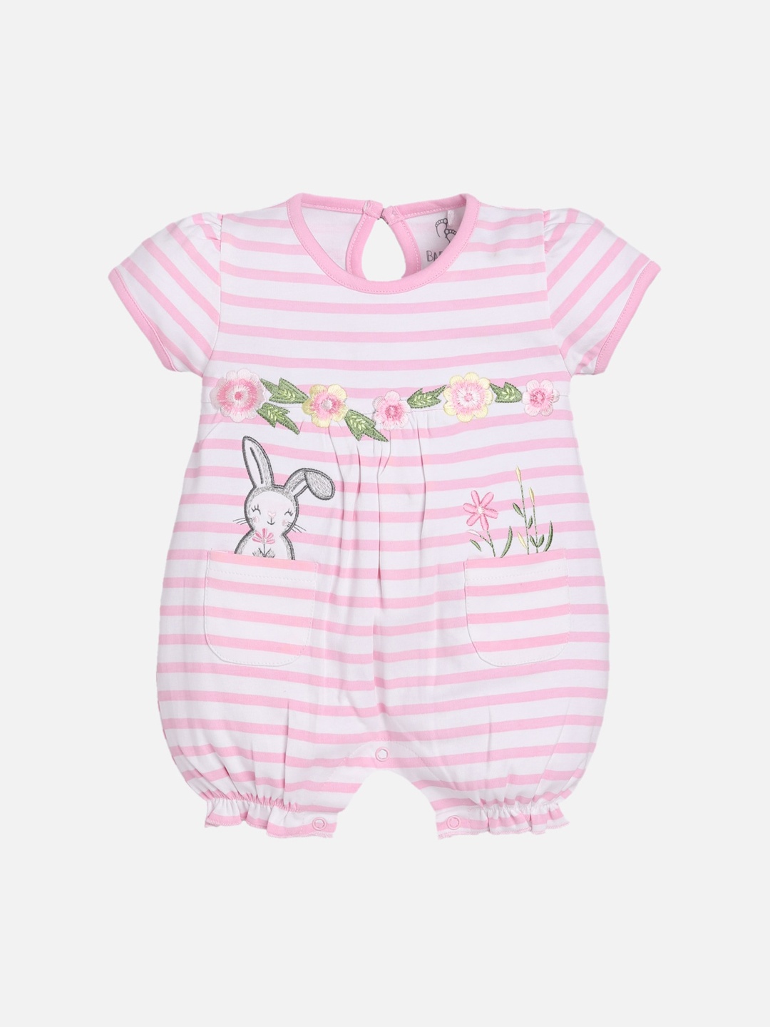 BABY GO Infant Kids Pink & White Striped Romper