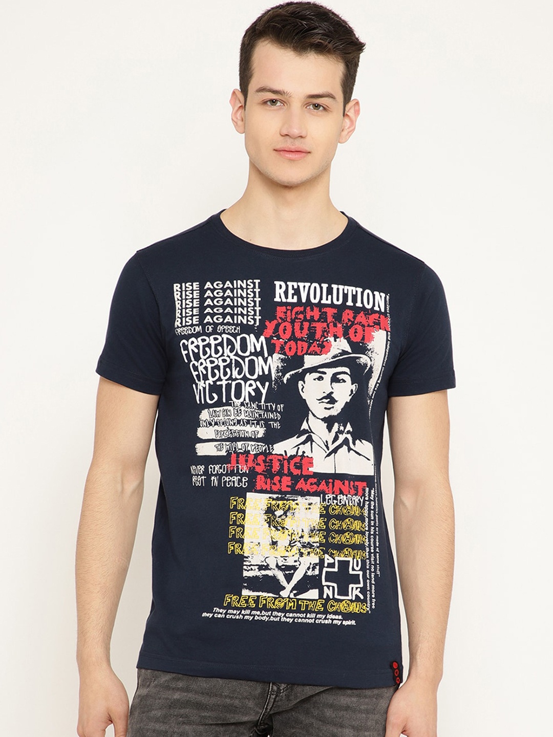 

PUNK Men Navy Blue Printed Round Neck T-shirt