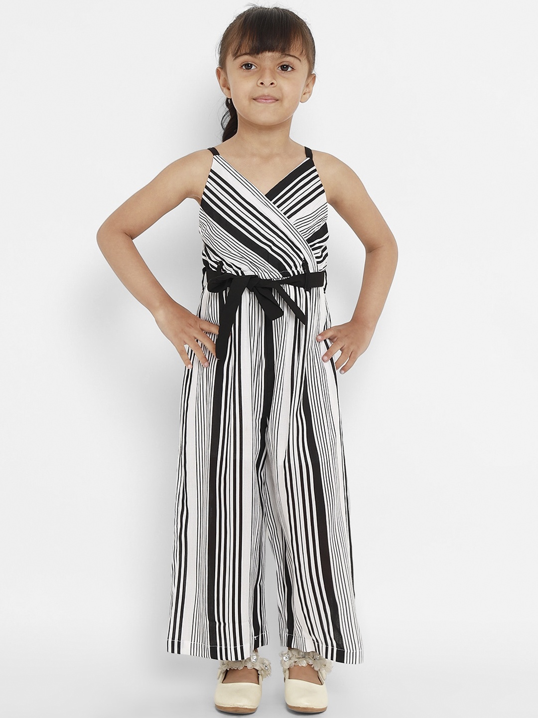 

Nauti Nati Girls White & Black Striped Basic Jumpsuit