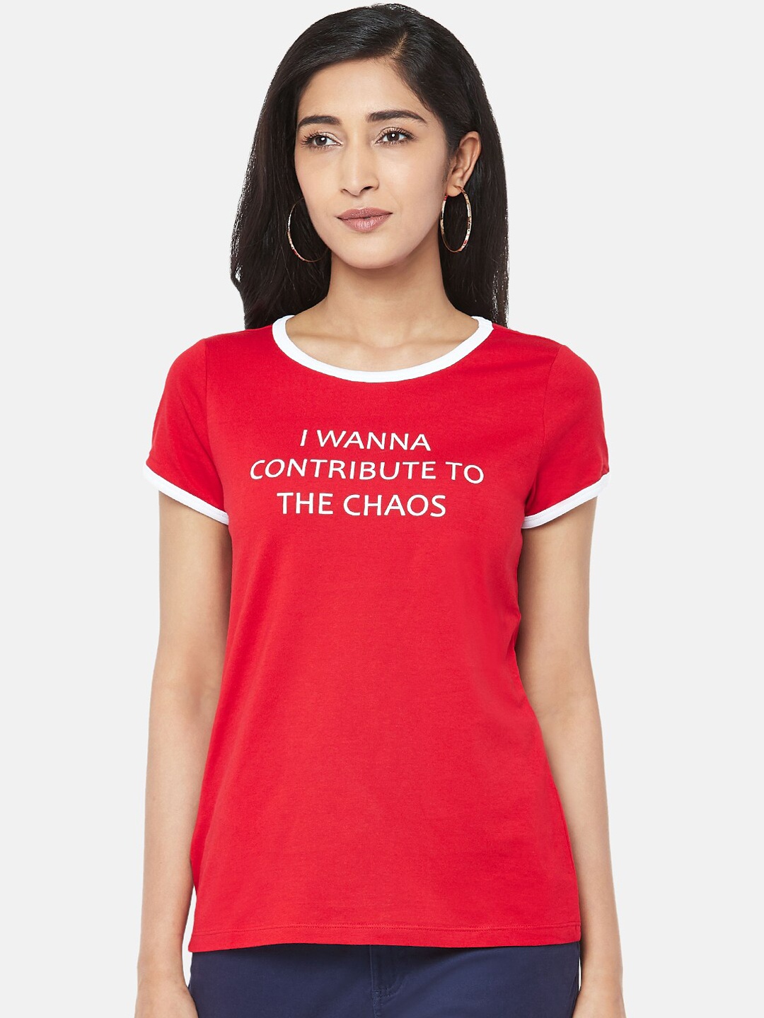 

Honey by Pantaloons Women Red Printed Round Neck T-shirt
