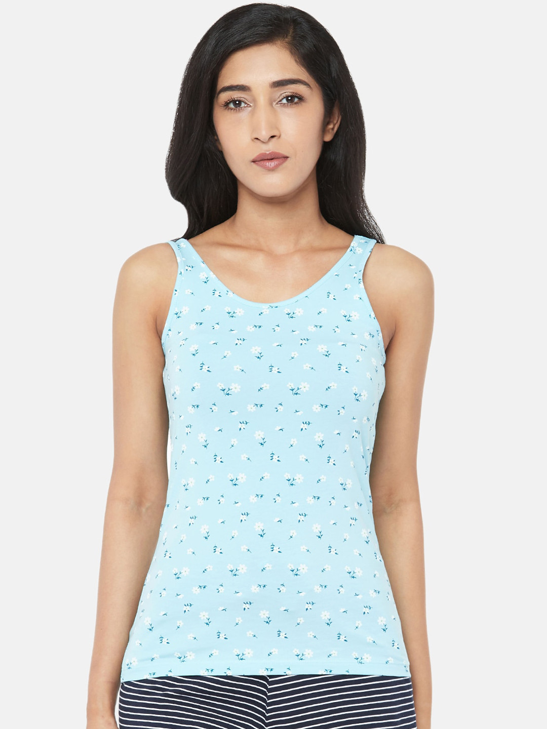 

Dreamz By Pantaloons Turquoise Blue & White Floral Printed Lounge T-shirt 8905172317418