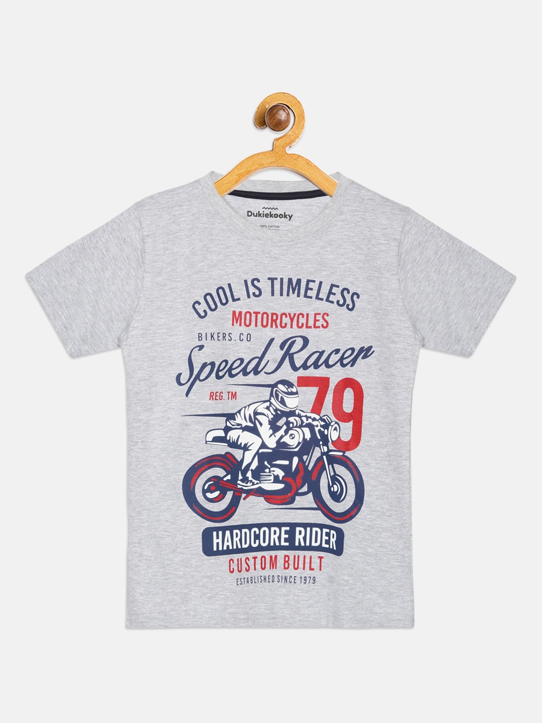 

DukieKooky Boys Grey Printed Round Neck Pure Cotton T-shirt