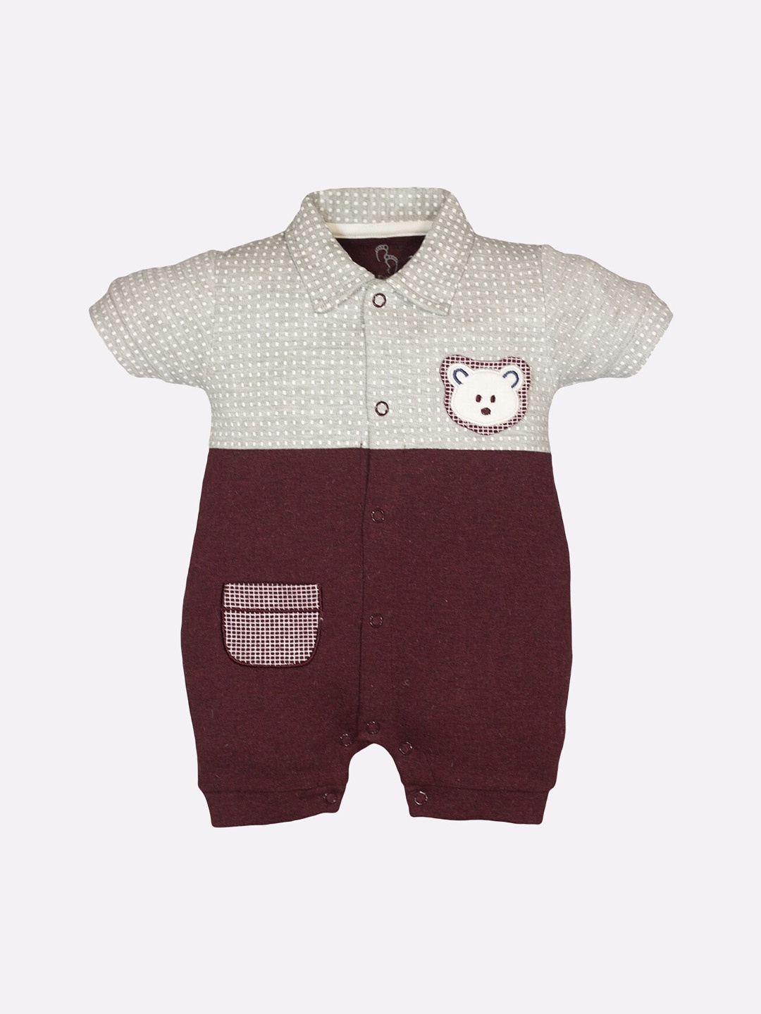 

BABY GO Infant Kids Brown & Grey Colourblocked Cotton Romper