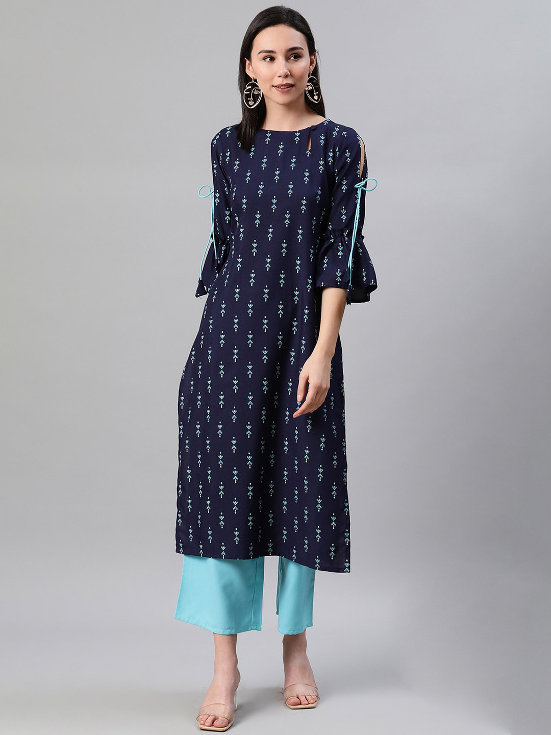 

ZIYAA Women Navy Blue Printed Kurta with Trousers