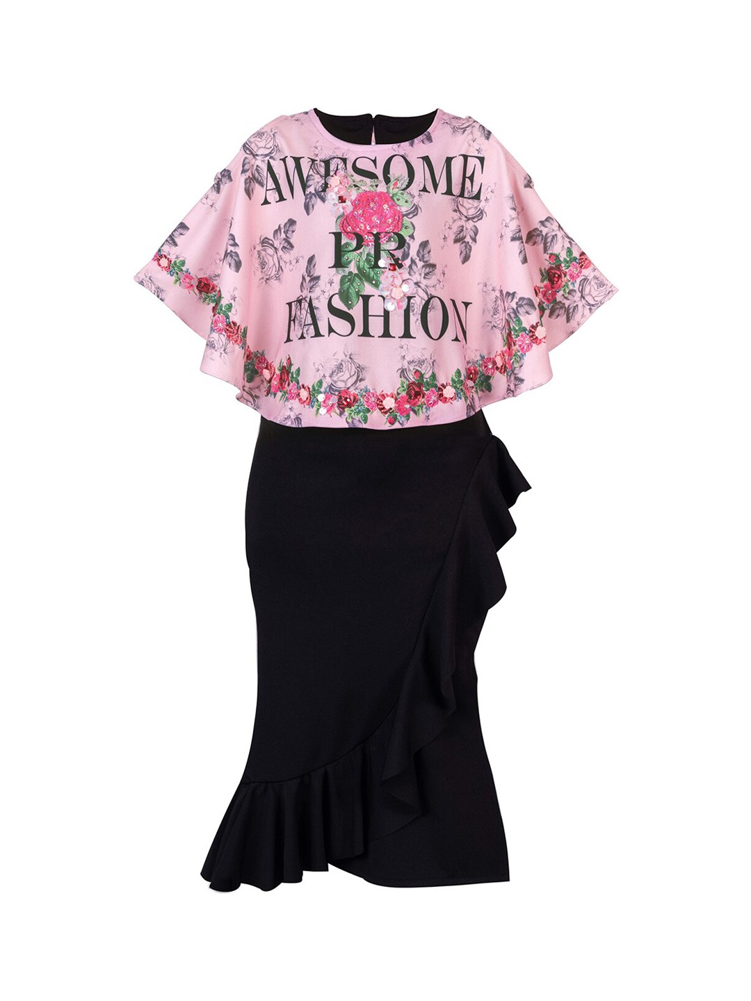 

Hunny Bunny Girls Pink & Navy Blue Printed Top with Skirt