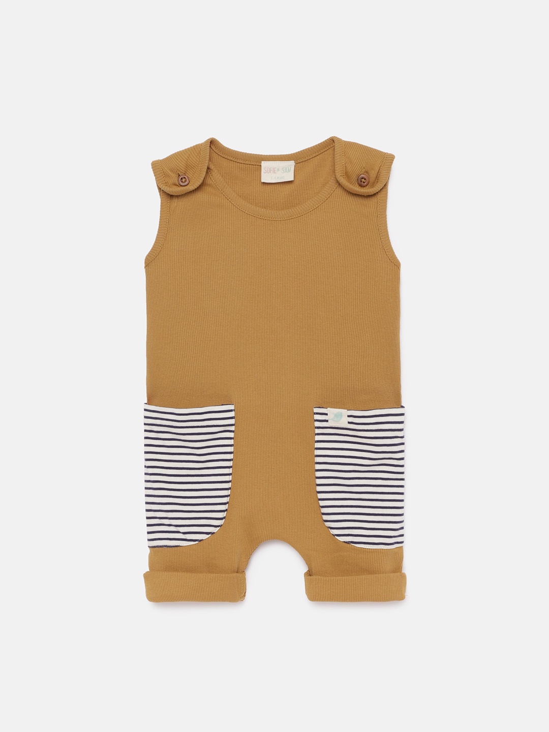 

SOFIE & SAM Infant Kids Mustard-Yellow & White Sustainable Organic Cotton Rompers