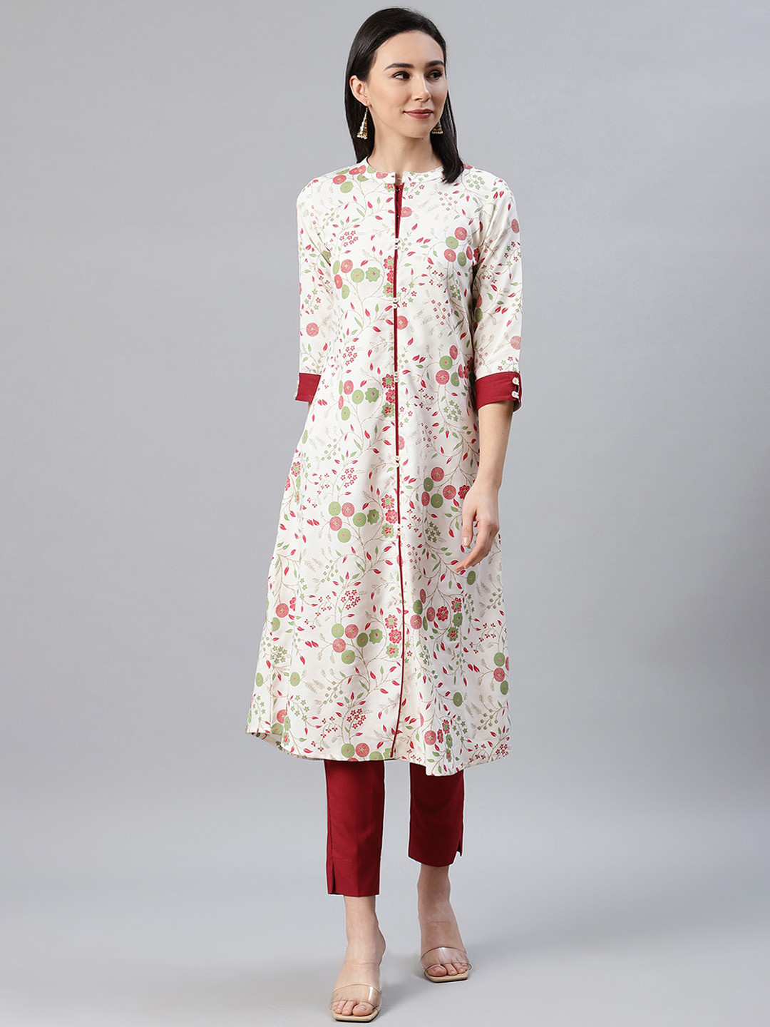 

ZIYAA Women Cream-Coloured Printed Kurta with Trousers