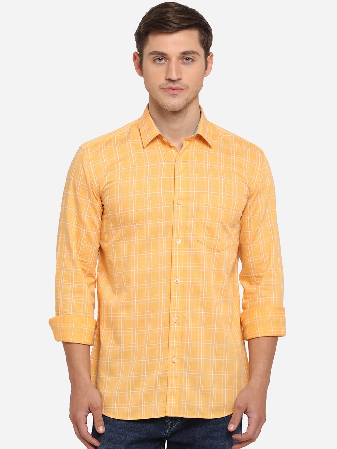 

JADE BLUE Men Yellow Slim Fit Checked Casual Shirt