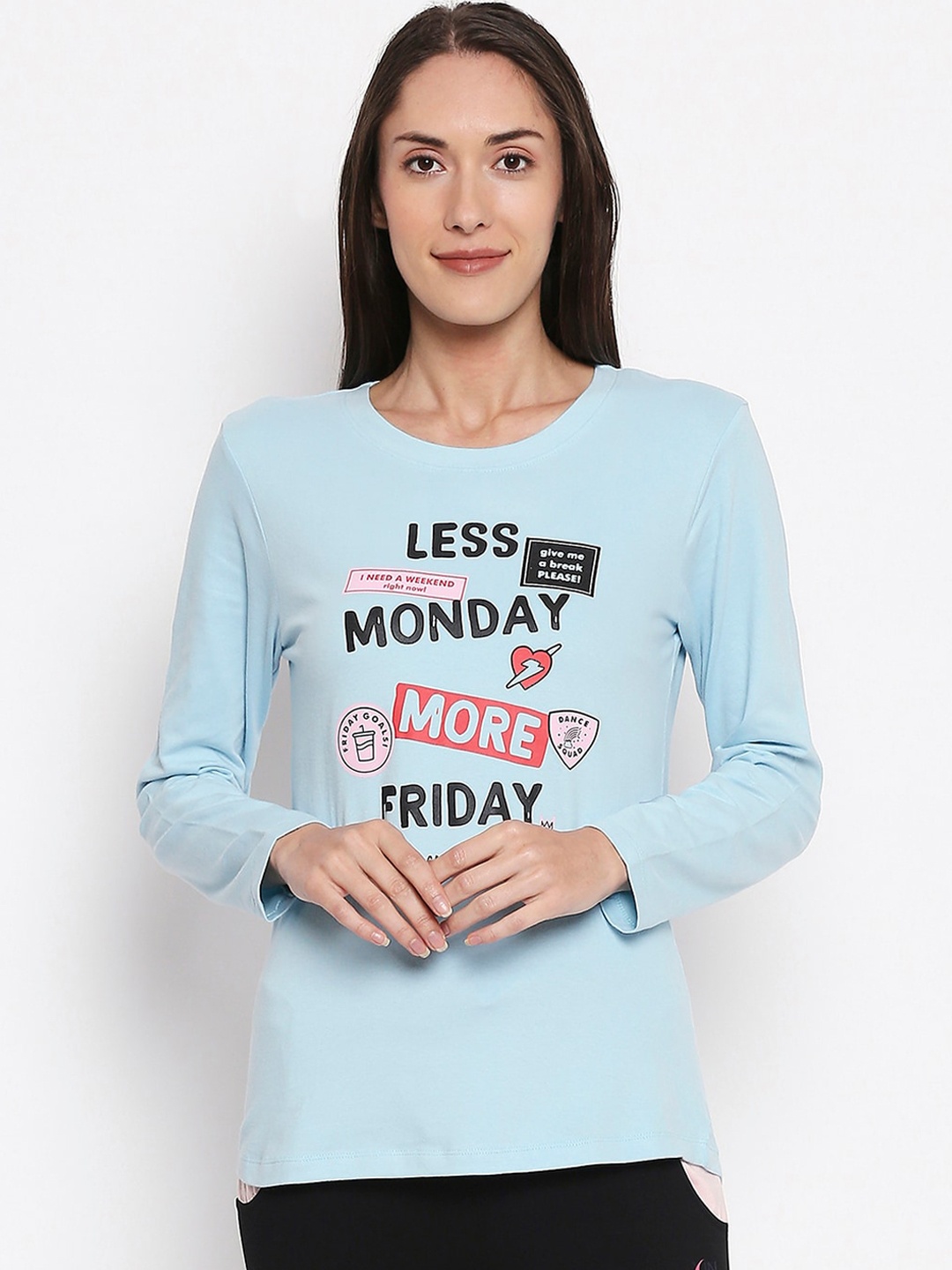 

XIN Women Blue Printed Round Neck Lounge T-shirt