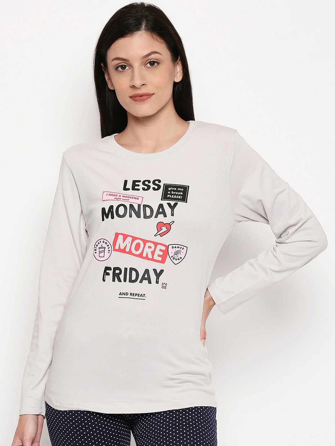 

XIN Women Grey Printed Round Neck Lounge T-shirt