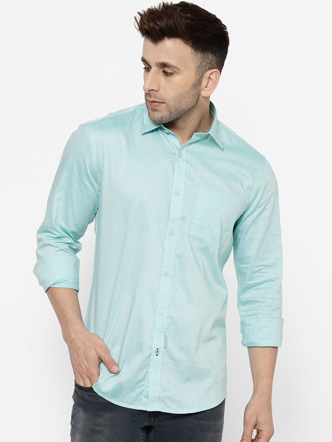 

cape canary Men Blue Regular Fit Printed Casual Shirt