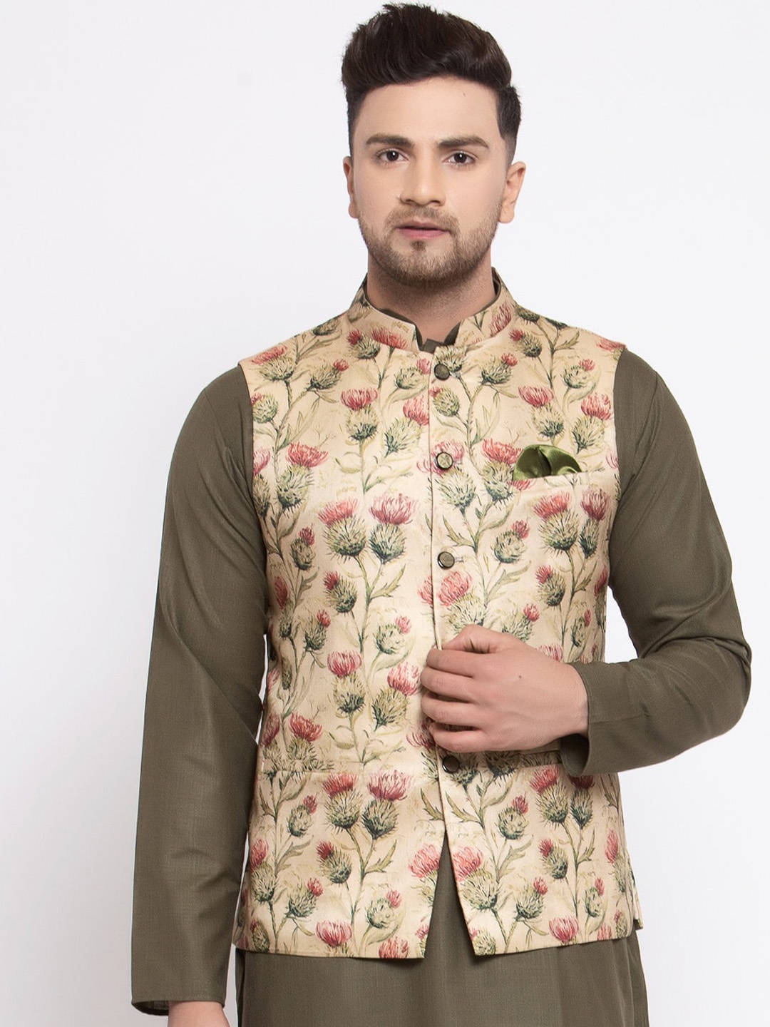 

MAXENCE Men Beige Printed Waist Coat