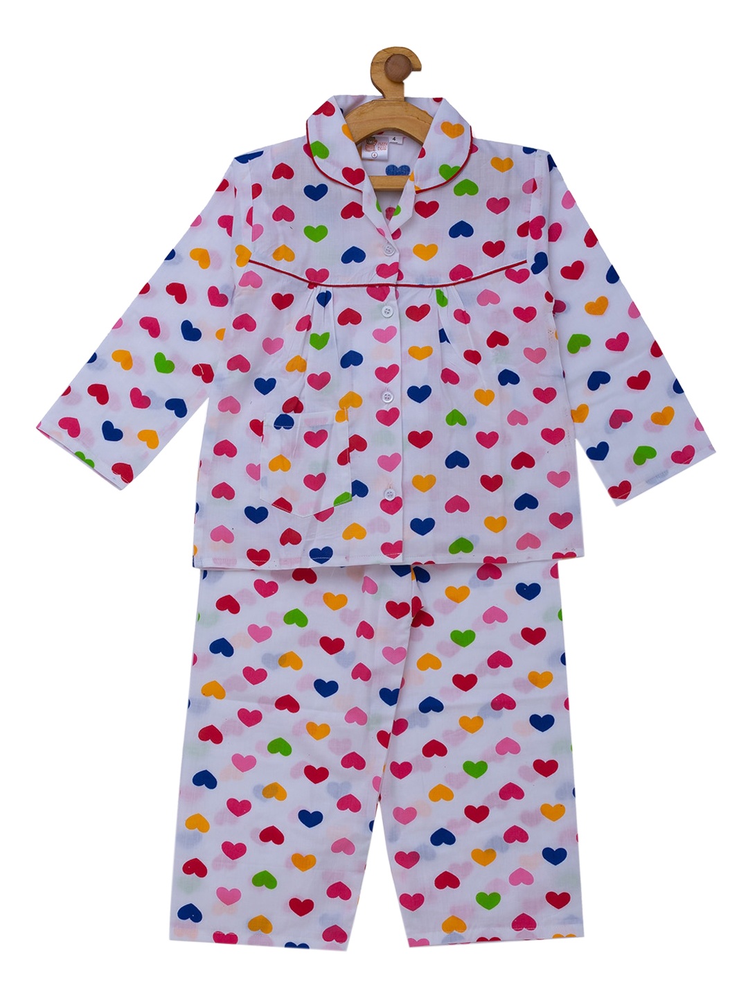 

Fuzzy Bear Girls White Printed Night suit
