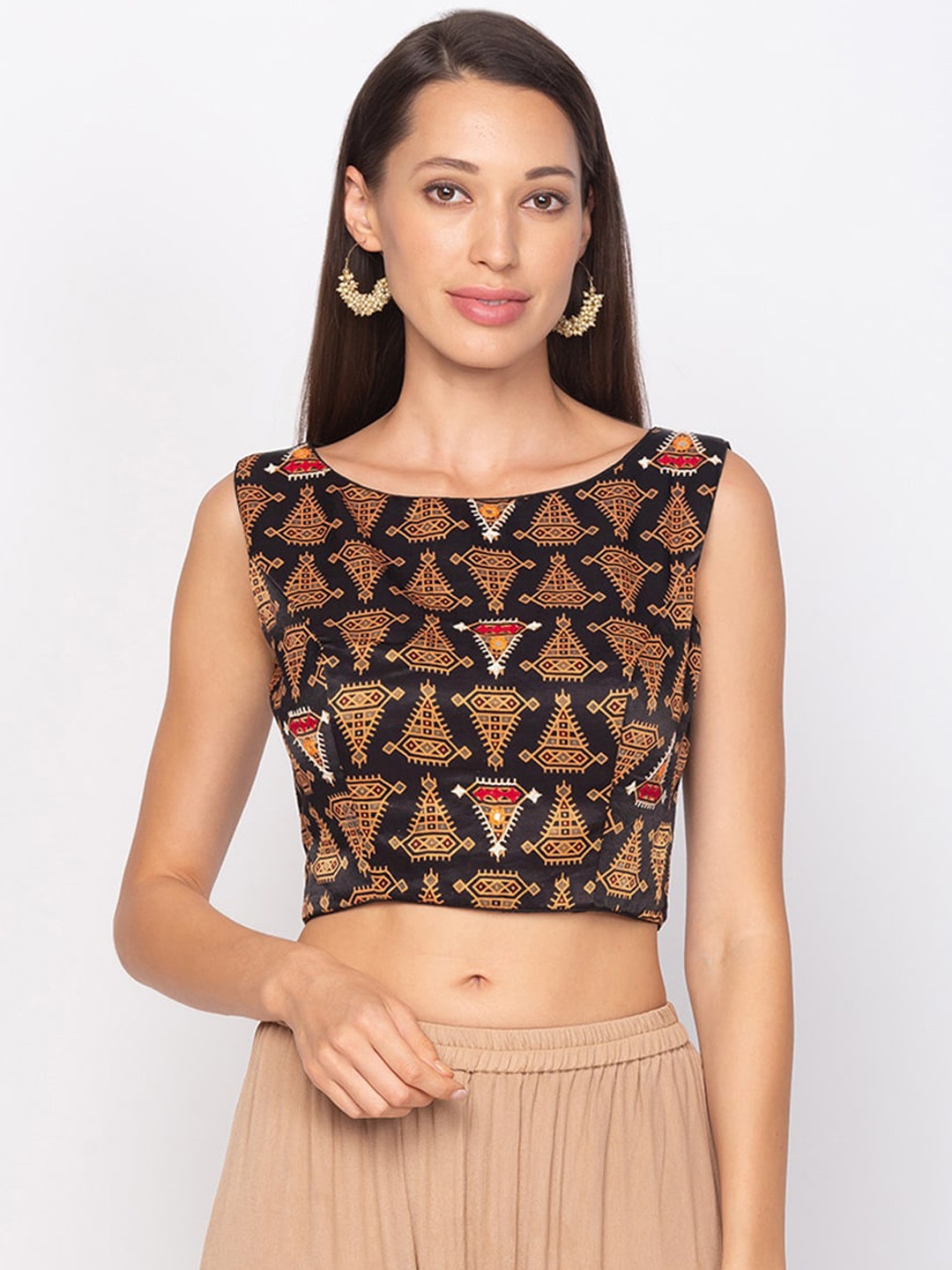 

Salwar Studio Black & Yellow Printed Fitted Crop Top